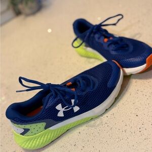 Under Armour Kids Navy and Lime Sneakers